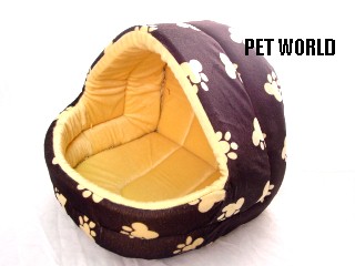 .127 PLUSH PET TENT - BLACK + TAN w. PAW PRINTS - IGLOO