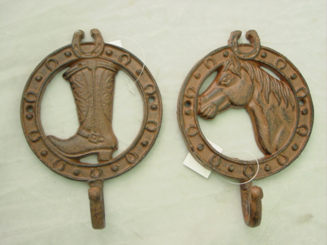 Decor - Cast Iron HORSE and BOOT hooks SET- Hangers NEW