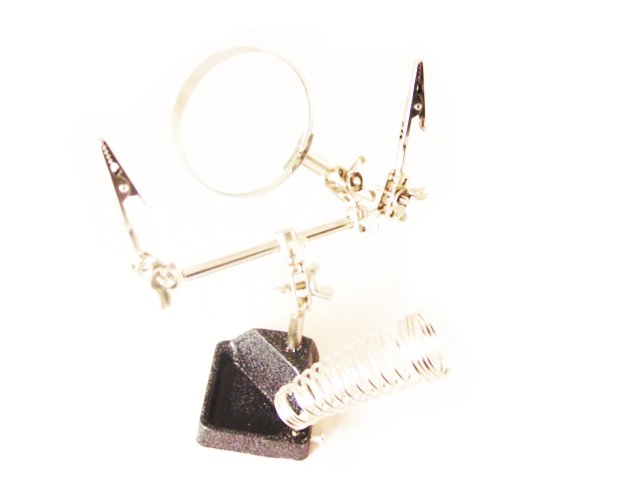 HELPING HANDS w. SOLDERING GUN STAND + MAGNIFY GLASS