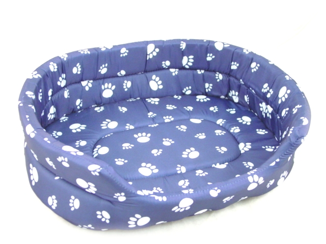 NEW PET DOG BED - BLUE w. WHITE PAWS PILLOW - SMALL