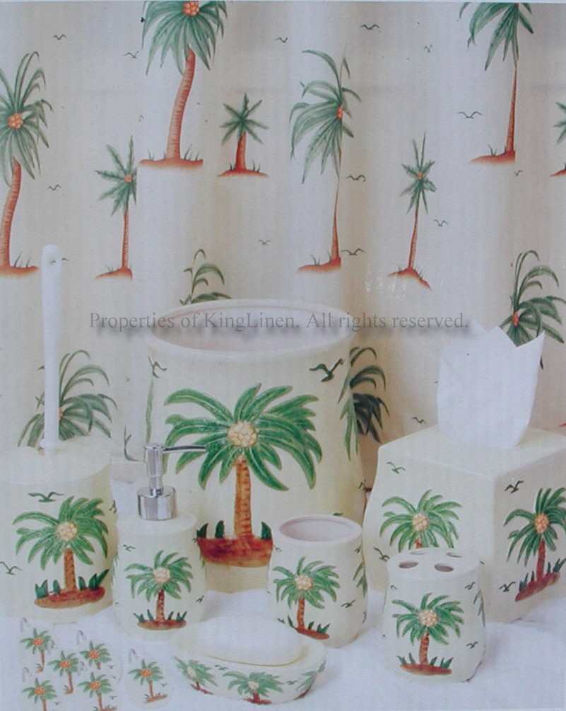 9PCS PALM TREE BATHROOM ACCESSORY SET/SHOWER CURTAIN