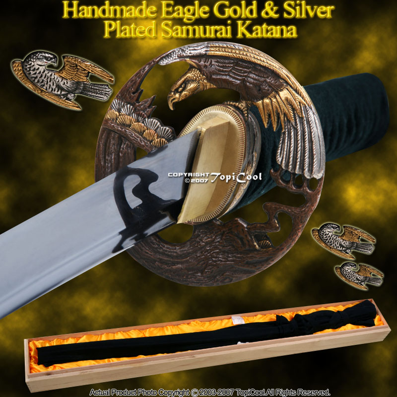 Handmade Eagle Gold &Silver Plated Samurai Katana Sword