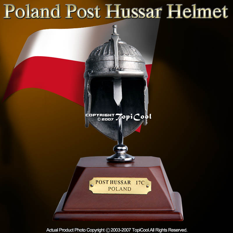 Poland Helmet Pewter W/ Wooden Stand & Plaque