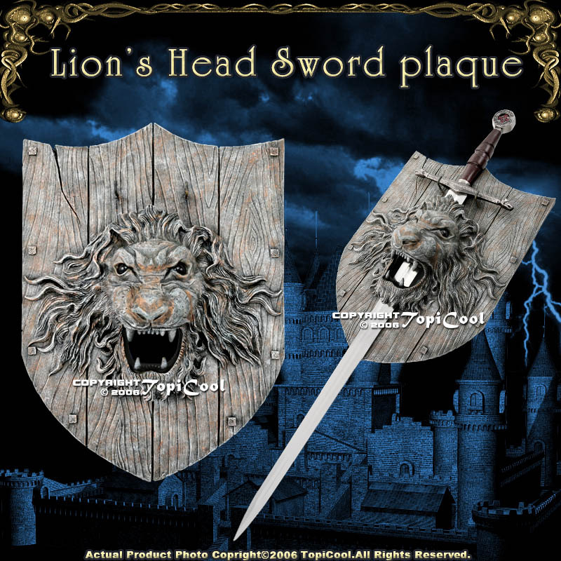 Lion Head Fiber Glass Sword Plaque Holder W/ Detailed