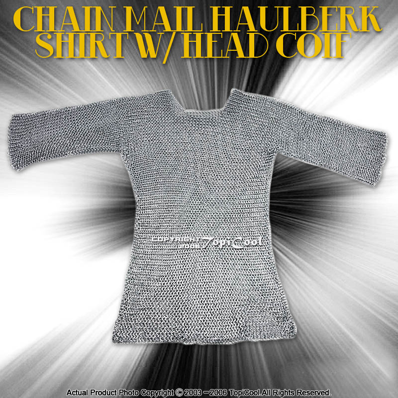 Chain Mail Haulberk Shirt w/ Head Coif Knight Armor SCA