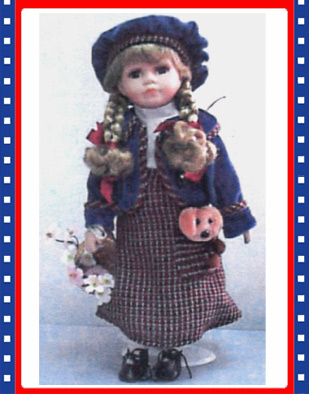 Large New Porcelain Doll with Flower Basket on Stand