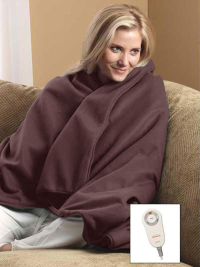 Sunbeam Dark Brown Royal Cuddle Up Fleece Electric Heated Warming Throw Blanket
