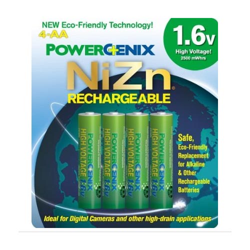 PowerGenix 4 AA NiZn Rechargeable Batteries 16V Eco Friendly
