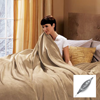 Sunbeam Honey Microfiber Fleece Throw Electric Blanket
