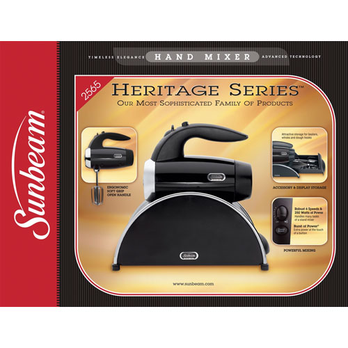 Sunbeam 2565 Heritage Series 6-Speed 250-Watt Hand Mixer with Horizontal Display Stand and Dough Hooks