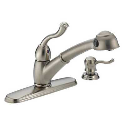 Delta 473-SSSD Saxony Stainless Steel Pullout Kitchen Faucet with Soap Dispenser