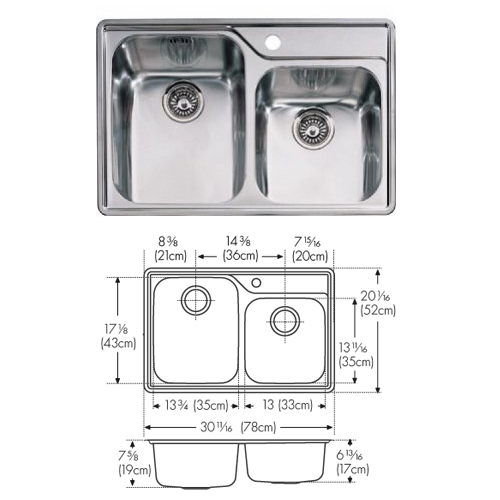 Franke EIX620 Espirit Double Bowl Drop-In Kitchen Sink Stainless Steel Franke EIX620 Espirit Double Bowl Drop-In Kitchen Sink Stainless Steel