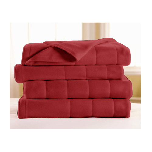 Sunbeam Full Heated Electric Blanket Quilted Fleece, Red Brick