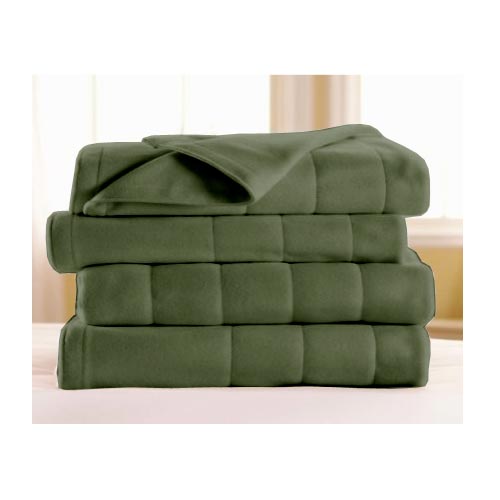 Sunbeam Full Heated Electric Blanket Quilted Fleece, Olive