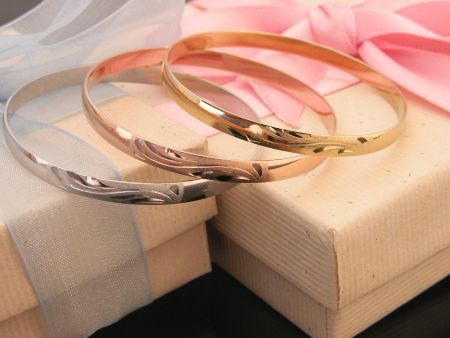 Etched Bangle Bracelet Set 14K Gold Overlay Kids Sz 2