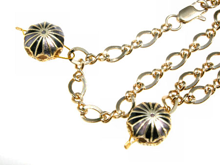 Cloisonne Black Ornate Charm Anklet 14K Gold Filled 10"
