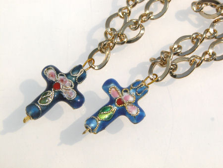 Cloisonne Blue Cross Charm Anklet 14K Gold Filled 10"