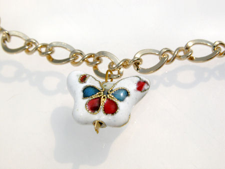 Cloisonne Butterfly Charm Anklet 14K Gold Filled 10"