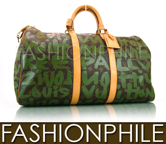 LOUIS VUITTON Graffiti Keepall 50 Travel Bag Khaki AUTH