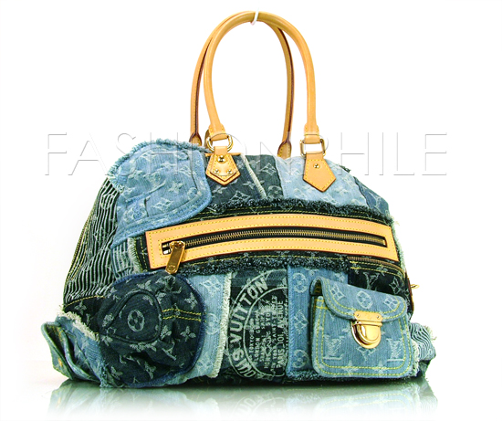 Preowned authentic Louis Vuitton Denim Patchwork Bowly