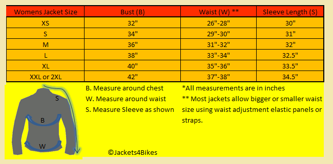 Womens Leather Jacket Size Chart