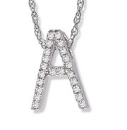 7K48D-A: 14K White Gold Diamond "A" Initial Pendant, 16" Necklace