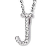 7K48D-J: 14K White Gold Diamond "J" Initial Pendant, 16" Necklace