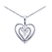 DH0308149-WGHRT: Three  Diamond Heart Pendant  set in 10K White Gold
