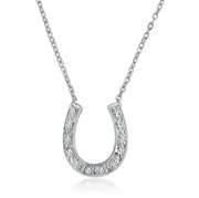 GJP1907-SHOE: Sterling Silver and DIamond Horseshoe Pendant (.12cttw. 16" Necklace)