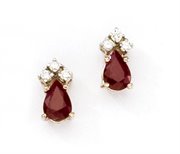 CMIE6028-07: 1ct Pear Cut Ruby & 3-Diamond Earrings
