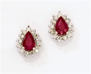 CMIE6050-07: 1.20ct Pear Cut Ruby & Diamond Stud Cluster Earrings