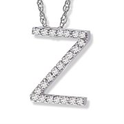 7K48D-Z: 14K White Gold Diamond "Z" Initial Pendant, 16" Necklace