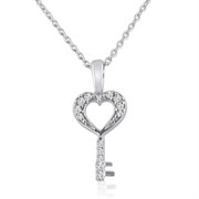 GJP2352Key: Sterling Silver and Diamond Key to Your Heart Pendant (.10cttw)