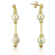 HEPL-7: 14K Yellow Gold Pearl Dangle Stud Earrings 5.5-6mm Pearls