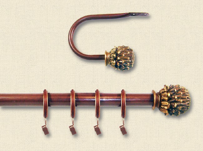 Acorn 28-48 Inch Window Curtain Rod Set - Antique Gold