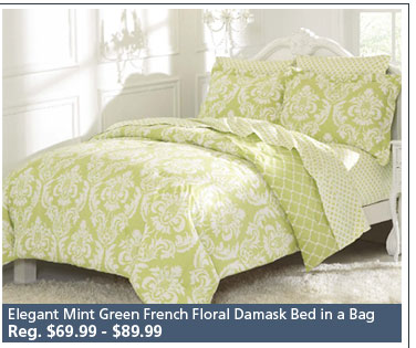 Elegant Mint Green Floral Damask Bedding Set