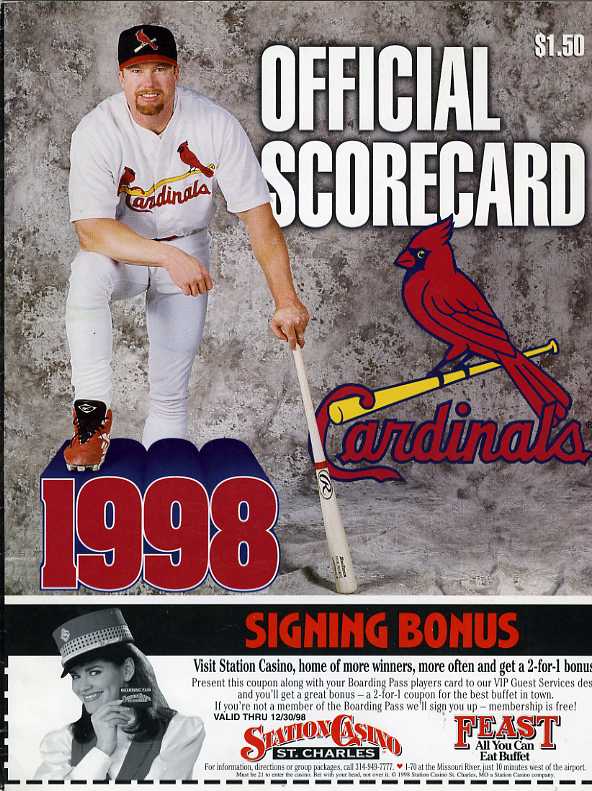 1998 Cardinals Official Scorecard Mark McGwire 62HR 9/5