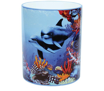 Deep Blue OCEAN Dolphins Bathroom WASTEBASKET trash can