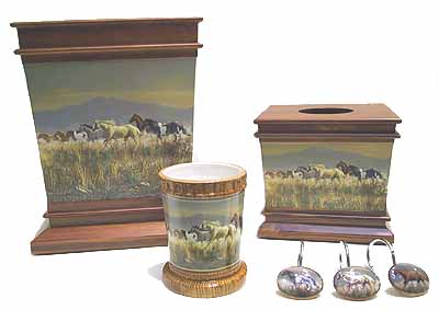Running HORSES Horse wooden WASTEBASKET trash can
