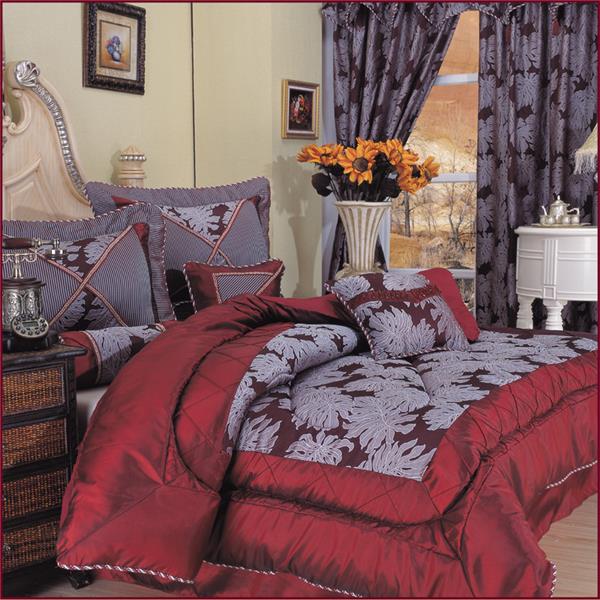 Nanshing Tartan Burgundy King 7 Piece Comforter Set NEW