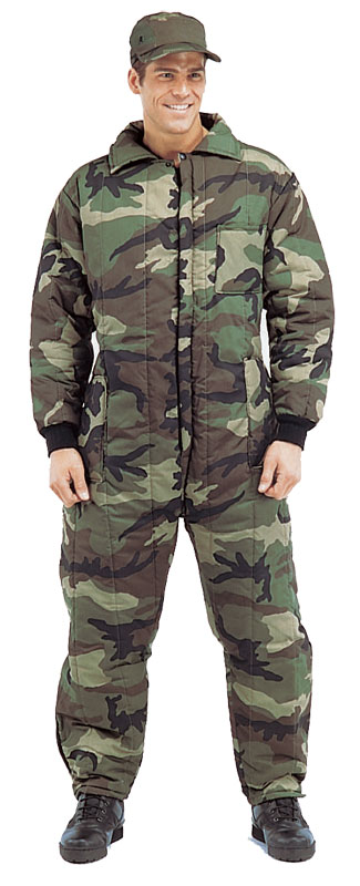 WOODLAND CAMO CAMOUFLAGE INSULATED COVERALLS SIZE XL