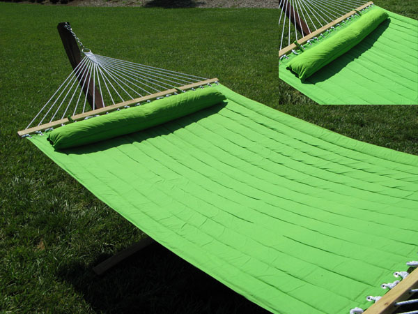 NEW QUILTED FABRIC DOUBLE SPREADER BAR PILLOW HAMMOCK