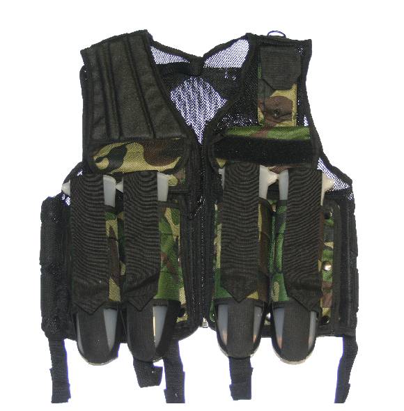 Premium Black/Woodland Camo Paintball Tactical Vest - Regular