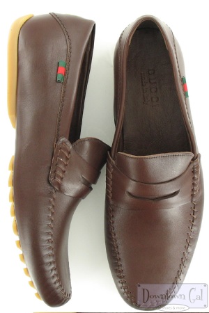 New 2007 Men Gucci Brown Leather Drivers Flats Shoes 9