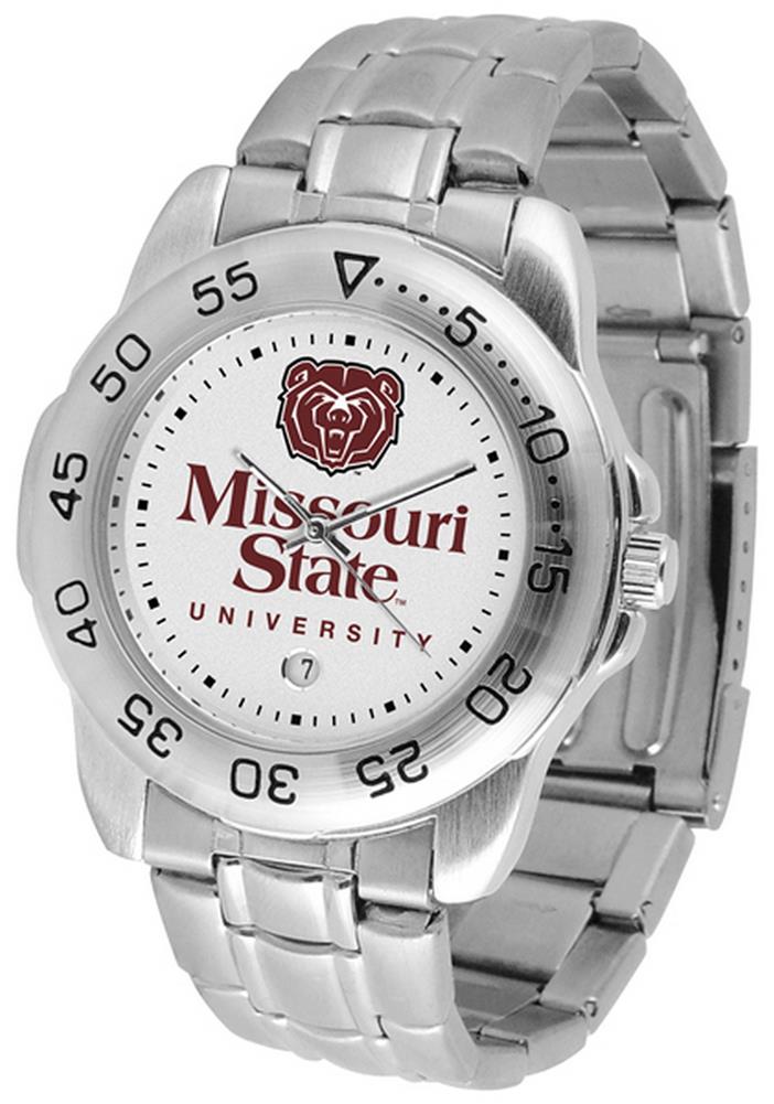 Missouri State University Bears men s watch. Bears logo dress watch with a stainless steel link bracelet. A date calendar function plus a rotating bezel 