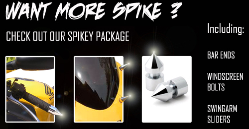 motorcycle spike bar ends, windscreen bolts, swingarm sliders