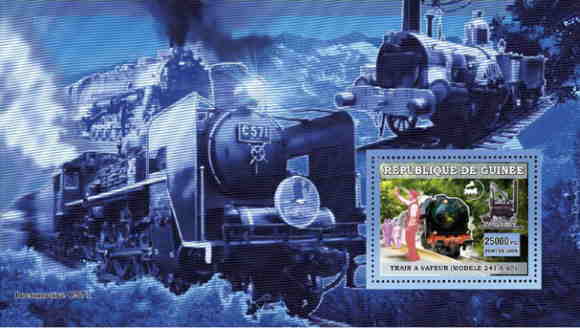 Guinea - 241-A-65 Steam Train Souvenir Sheet 7B-087