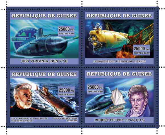 Guinea - Submarines on Stamps - Mint Sheet of 4 7B-113