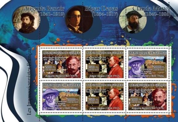 Guinea - French Impressionists 6 Stamp Sheet MNH 7B-349
