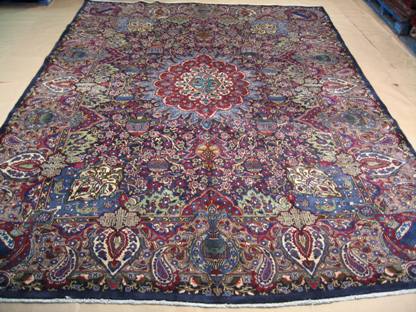 Persian Kashmar Antique Area Rug Carpet  Blue 9 x 13 ft